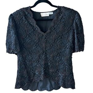 Vintage Laurence Kazar Sz L Beaded Evening Blouse Black Tie Whimsygoth